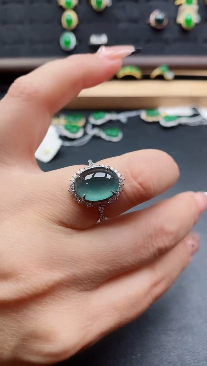 银S925镶嵌戒指翡翠1