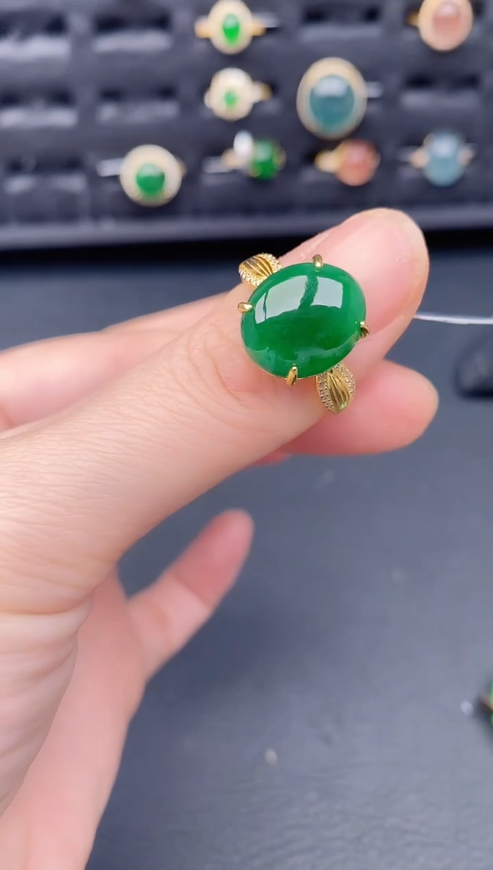 银S925镶嵌戒指翡翠天然a货翡翠338