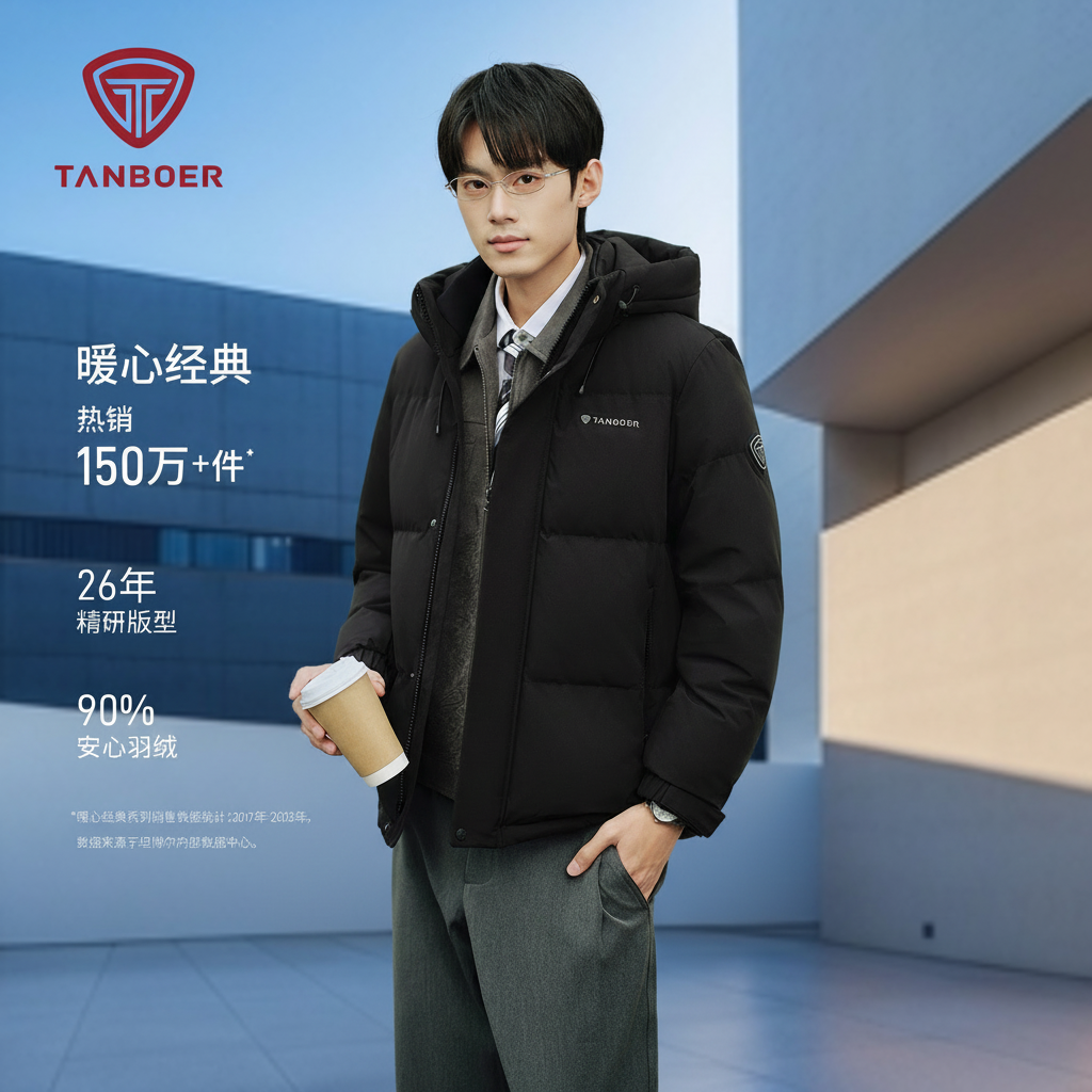 【领航1999】坦博尔男新时尚休闲短款羽绒服日常通勤冬蓄热保暖325D