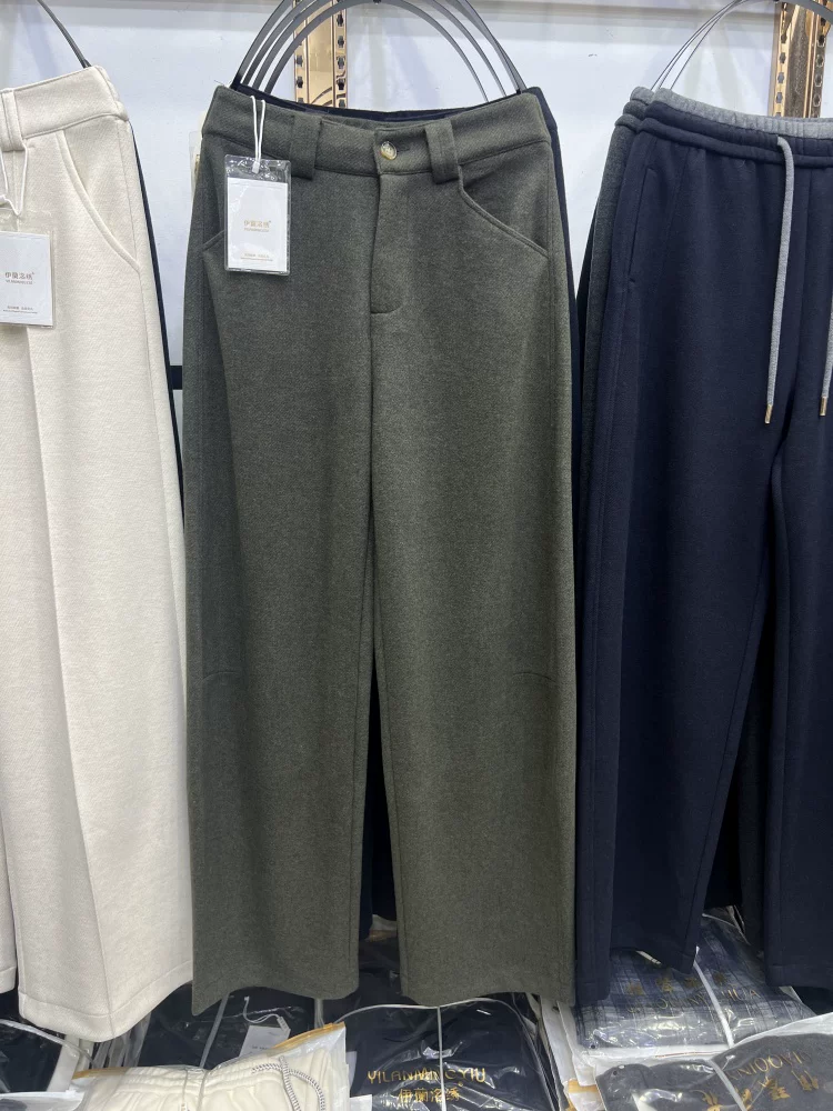 2550【裤长100】毛呢阔腿弯刀裤女2025春秋新款时尚显瘦休闲裤【A4】