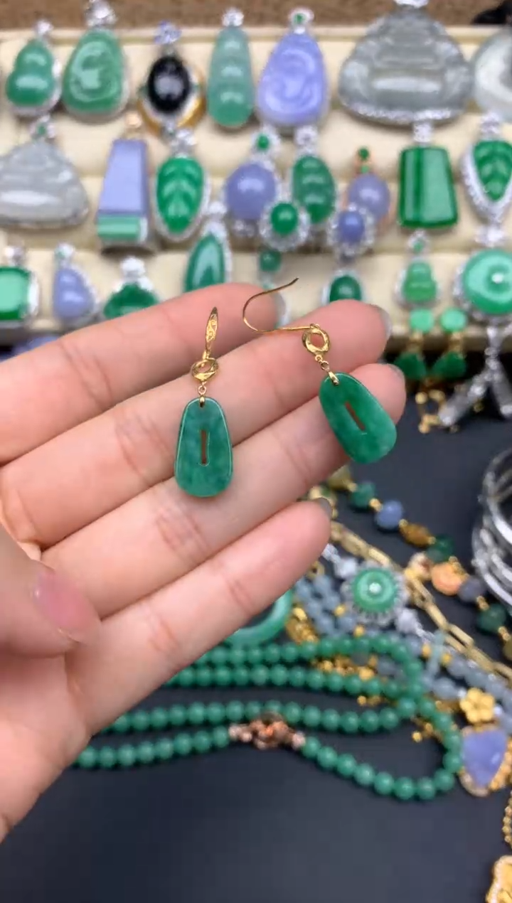 【闪购商品】翡翠耳饰18K金镶嵌111-中国好珍宝