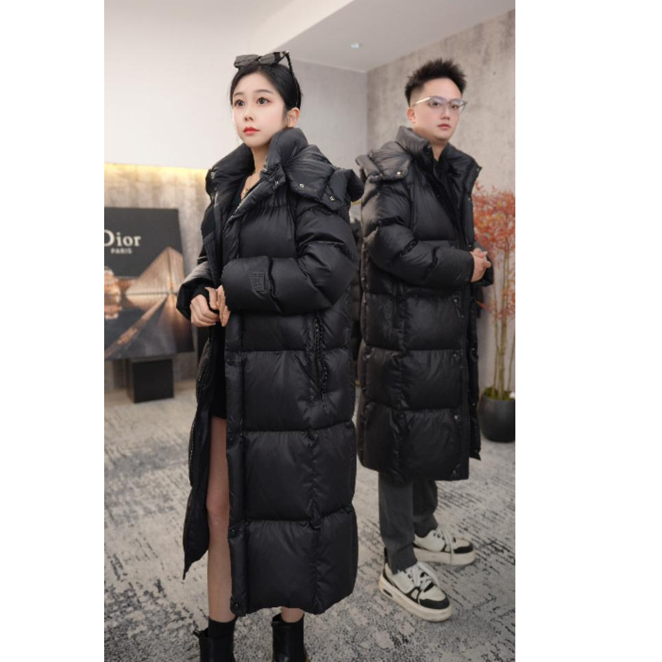黑钻羽绒服连帽长款直筒保暖黑金防风冬季