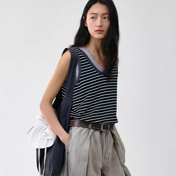 【YOEYYOU】不对称兜量黑白条纹背心女2025夏季新款