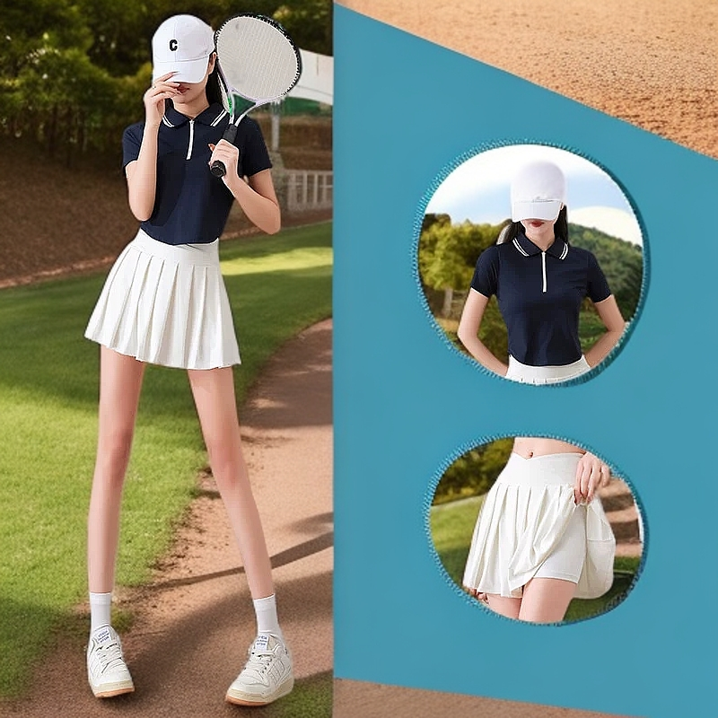 健身衣羽毛球服短裙百褶速干专业网球短袖女跑步polo夏季运动套装