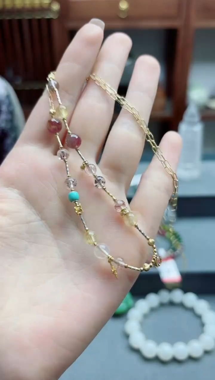 项链18K金镶嵌水晶18K金水晶多宝项链ZX