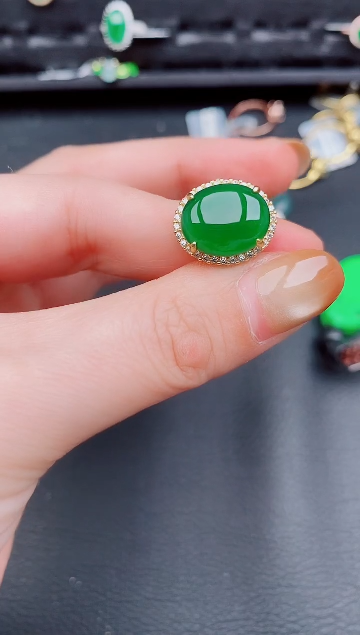 【闪购商品】翡翠戒指银S925镶嵌天然a货翡翠625