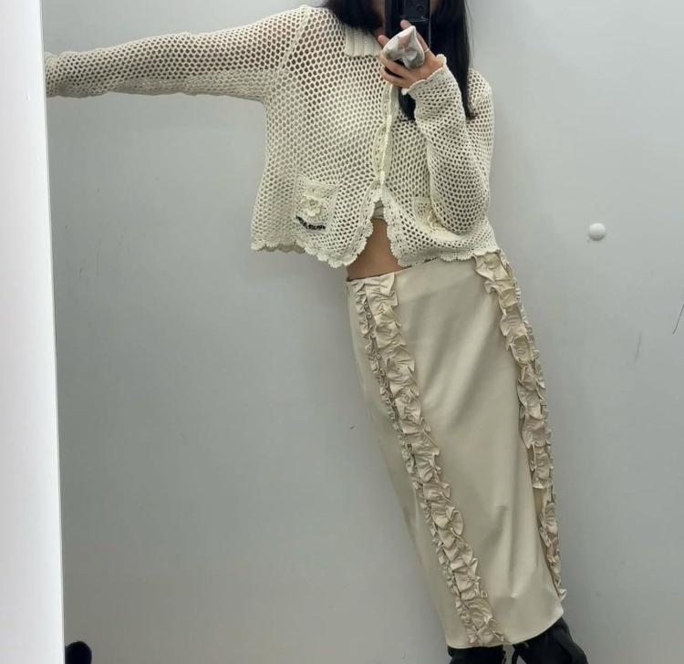 韩国小众品牌 ATELIEREDITION 荷叶压褶半身长裙女