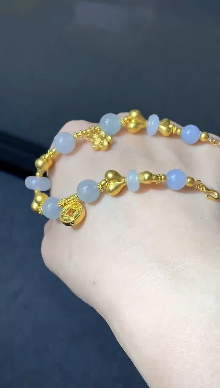 足金镶嵌手链翡翠423-中国好珍宝