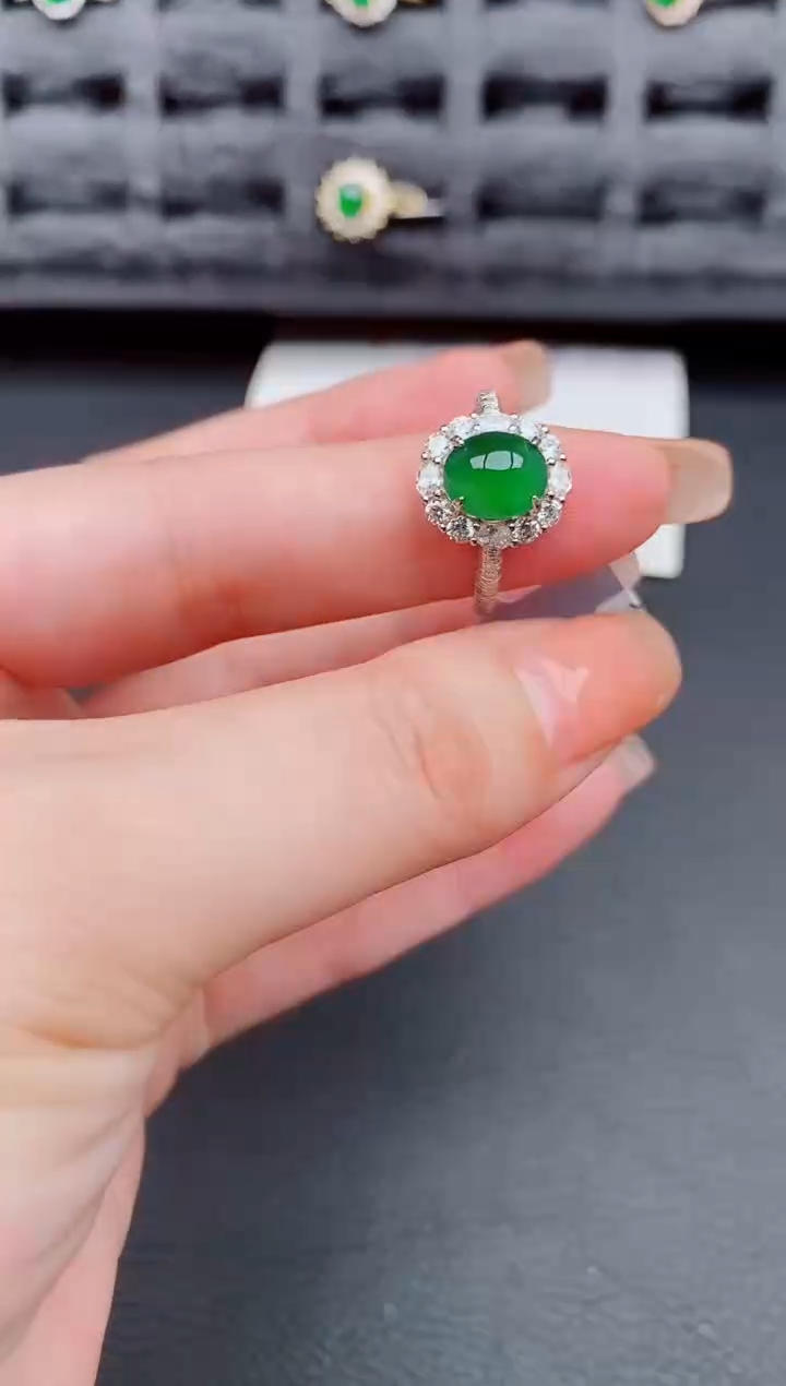 翡翠戒指银S925镶嵌天然a货翡翠103