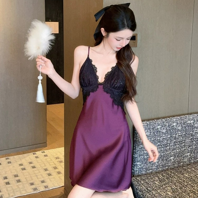 《纯欲天菜》吊带胸垫睡裙春夏睡袍两件套性感露背冰丝减龄家居服