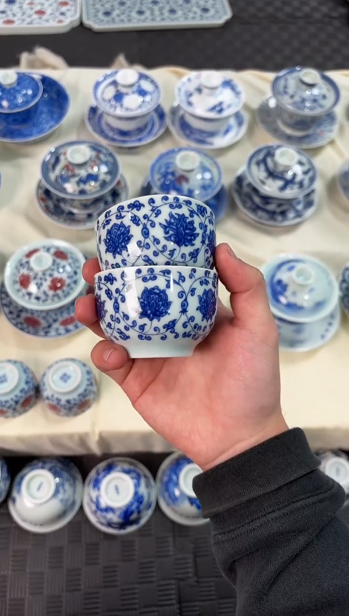 盖碗瓷景德镇陶瓷茶具青花缠枝莲小杯子2