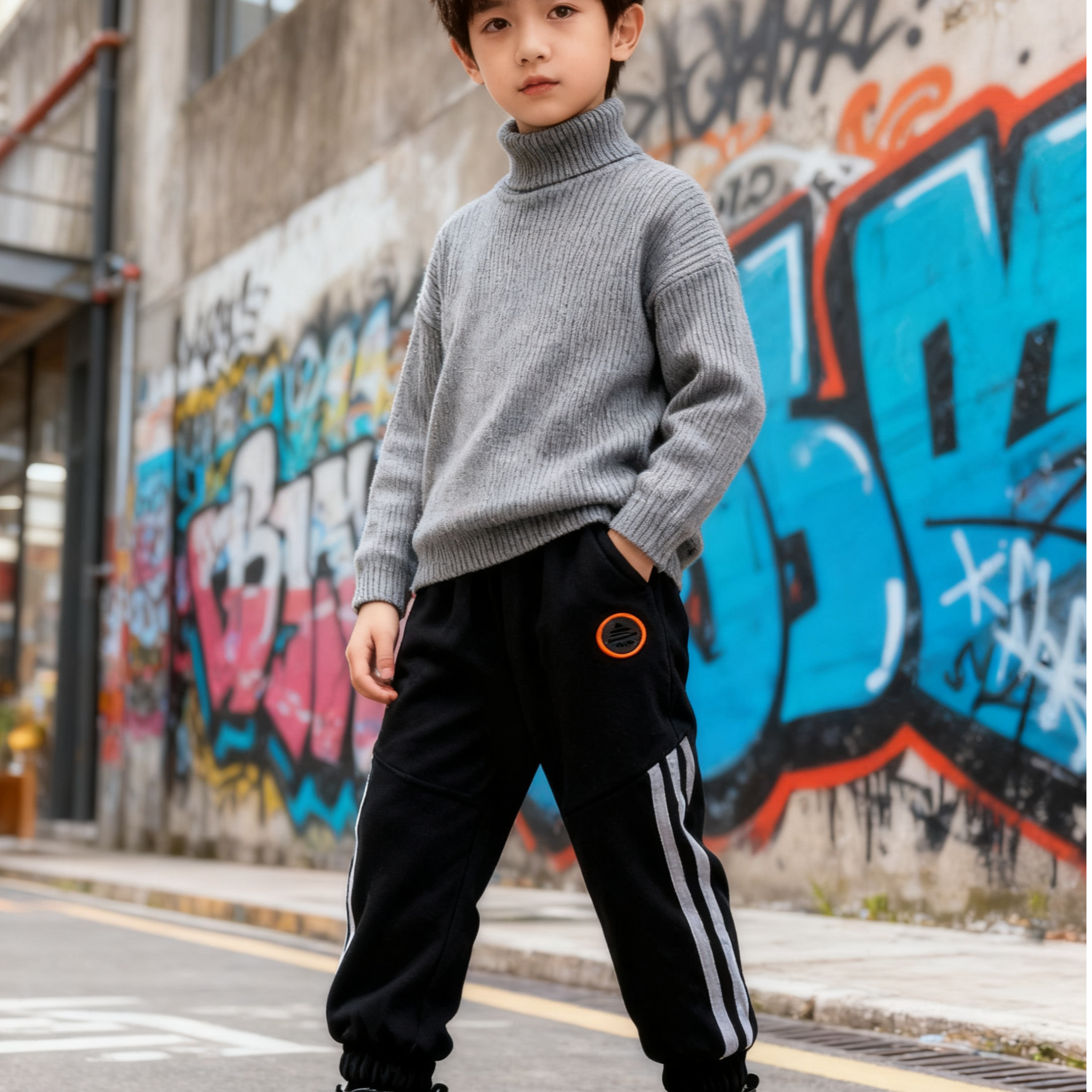 字母反光条加绒裤