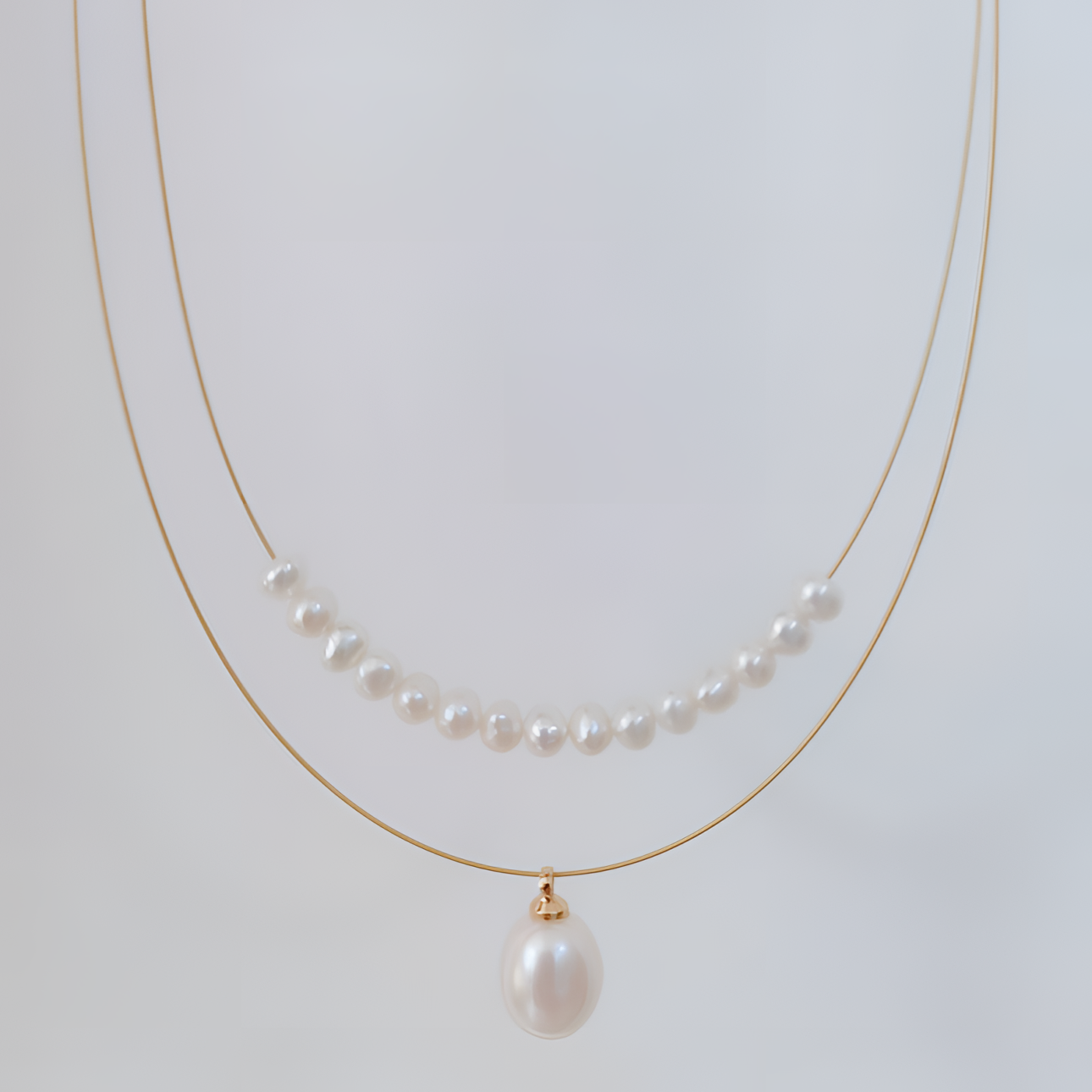 人鱼泪珠天然淡水珍珠项链双层微笑近正圆小米珠注金不褪色锁骨链