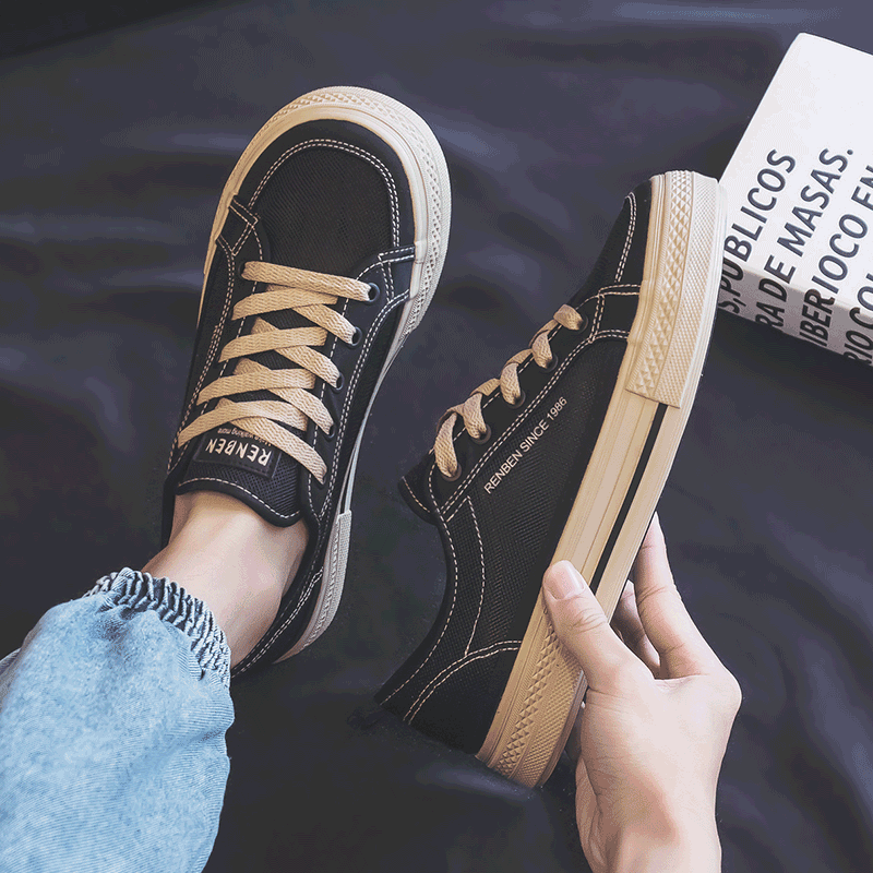 帆布鞋男新款夏季网面网眼透气薄款休闲板鞋潮流帆布鞋低帮