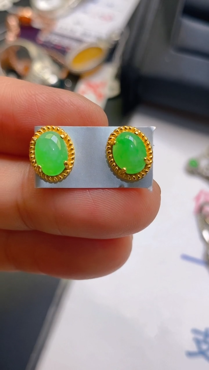 【闪购商品】翡翠耳饰银S925镶嵌天然A货翡翠1