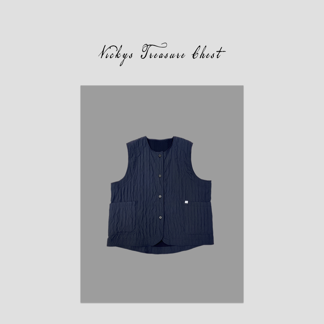 「8623」复古日系 小众设计肌理感褶皱大廓形薄款圆领马甲外套