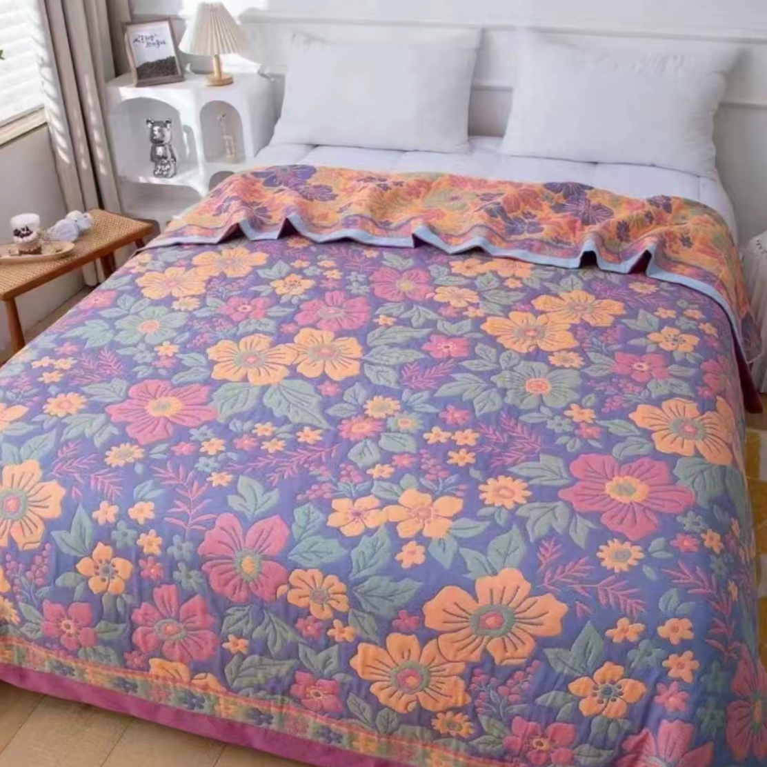 【繁花毛巾被】150*200cm纱布毯毛巾被多功能盖毯透气柔软亲肤凉感