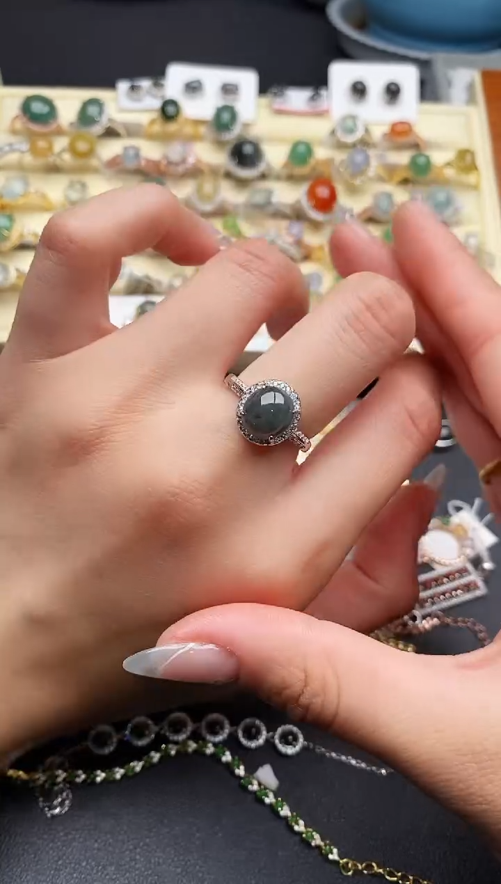 【闪购商品】翡翠戒指银S925镶嵌333333333+4