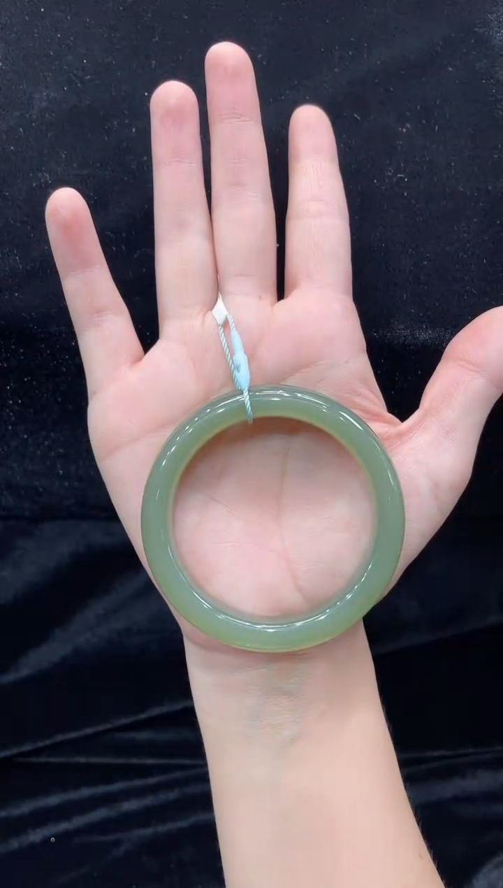 和田玉手镯未镶嵌和田玉青海料湖水绿#55上等和田玉手镯女