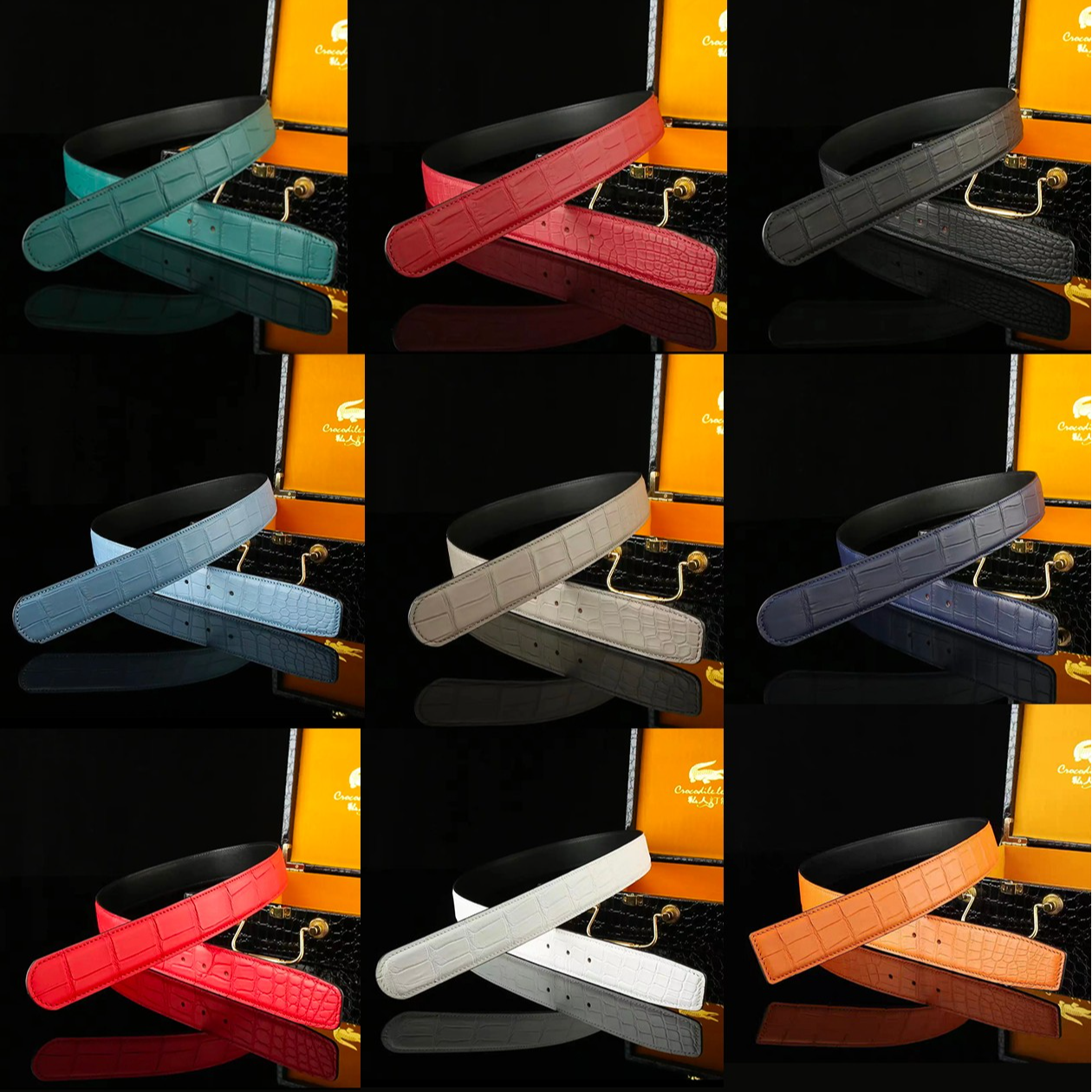 【现货】高端哑光水染雾面尼罗鳄无拼接腰带男士真皮商务不带扣头