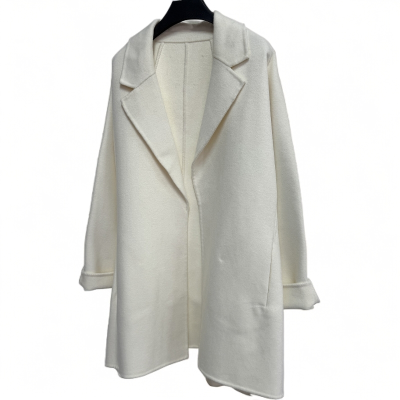 中长款双面羊绒大衣女秋冬简约气质系带呢外套