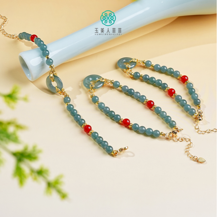 石惑珠宝%翡翠甜甜圈圆珠手链约5mm+%多样性发一