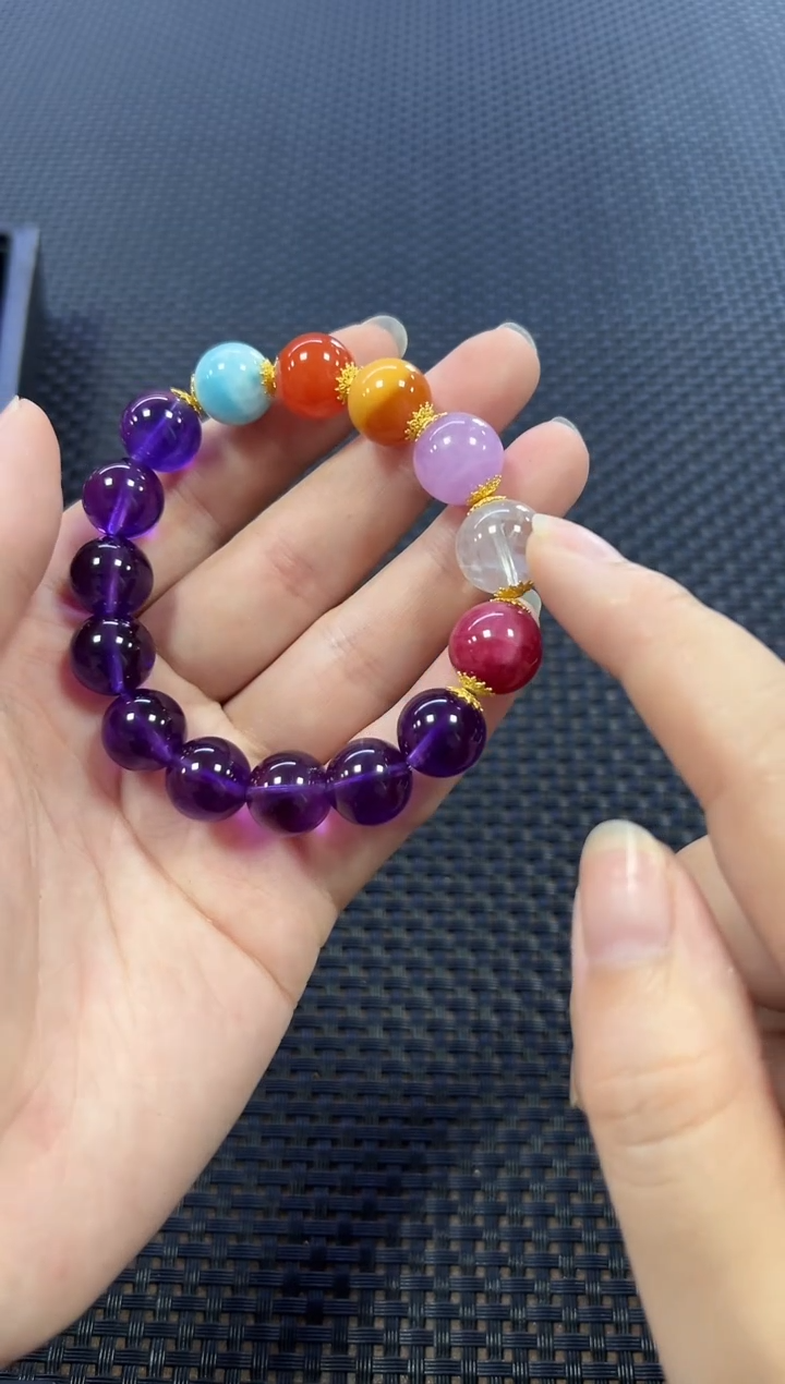 水晶手串18K金镶嵌约12mm+ （多样性发一件) BXG69