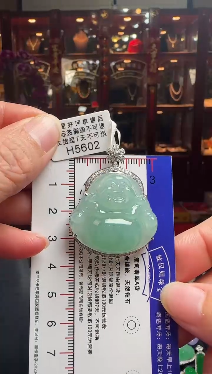 【闪购商品】翡翠颈饰18K金镶嵌H5602冰绿佛公