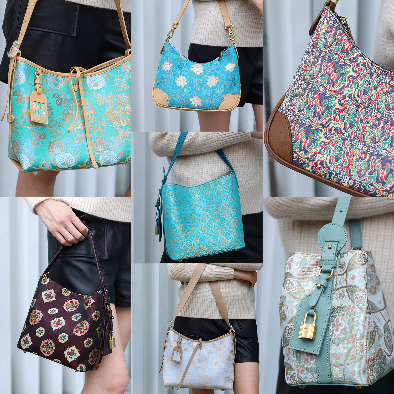 华裳格新中式正品宋锦手工定制手提女包菜篮子发财桶水桶包HS1302