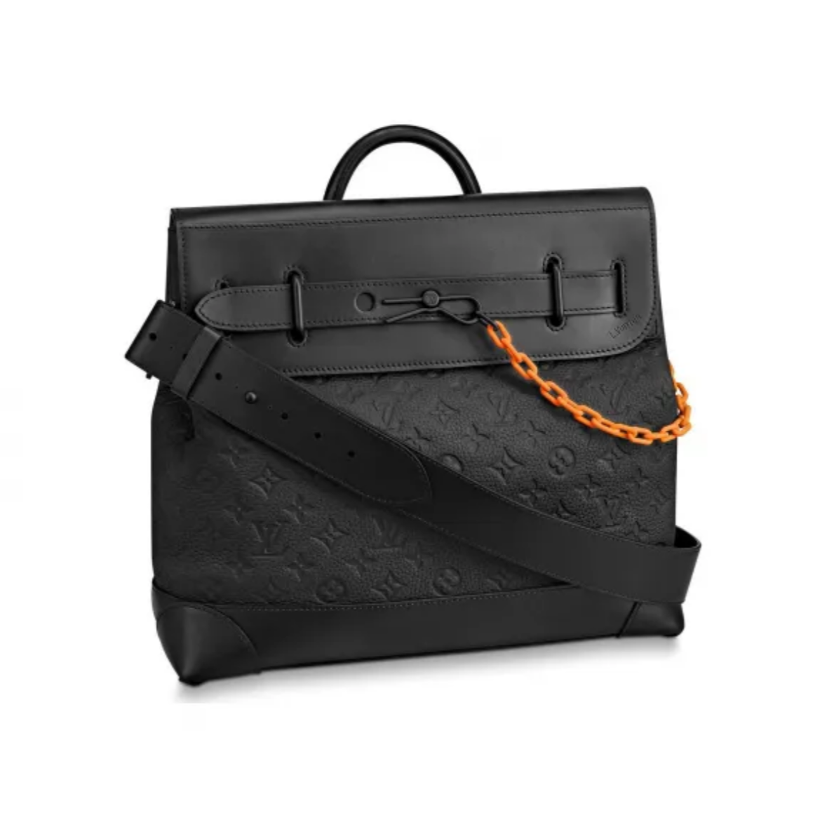 99新 LouisVuitton/路易威登 steamer全皮压纹秀款橙链手提斜挎包