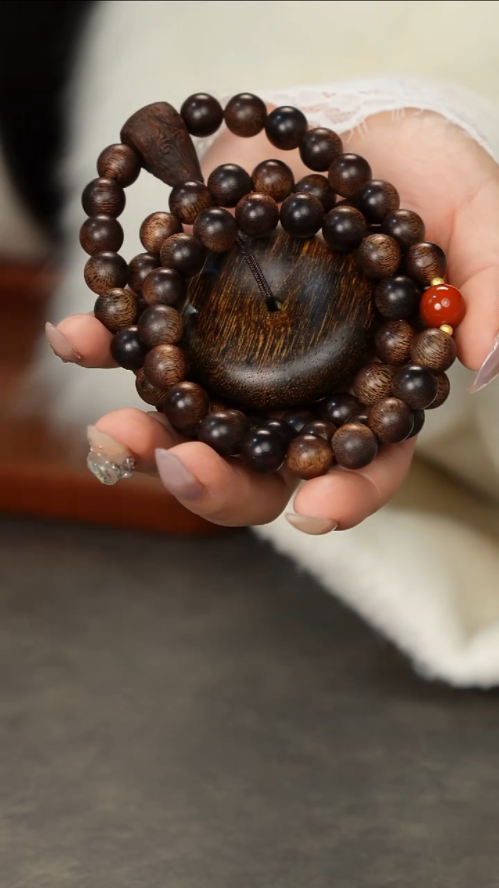 【闪购商品】沉香手串富国岛W年料多圈搭红土瘤疤沉香木雕平安扣
