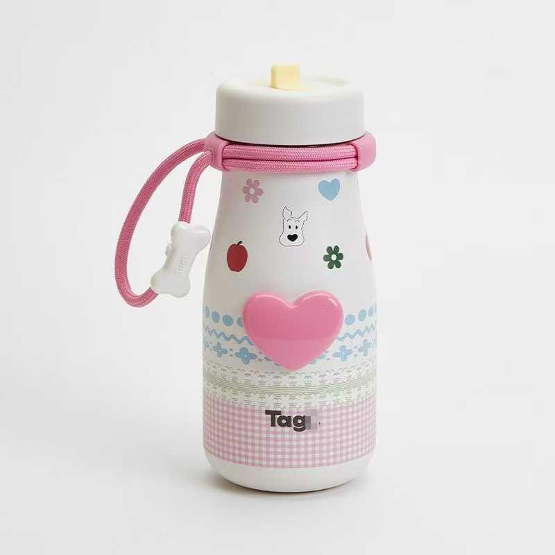 砰砰爱心机灵小狗大容量保温杯/不锈钢吸管杯