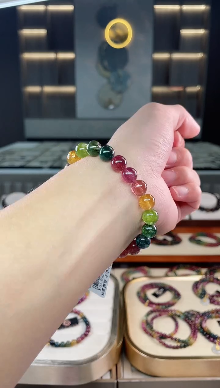 未镶嵌冰透体老矿碧玺彩虹单圈手串8mm+碧玺多样性发一条xion