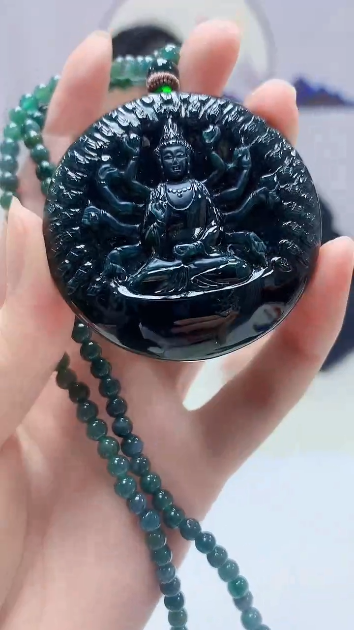 【闪购商品】定制翡翠未镶嵌5152zm-毛货挂件千手362