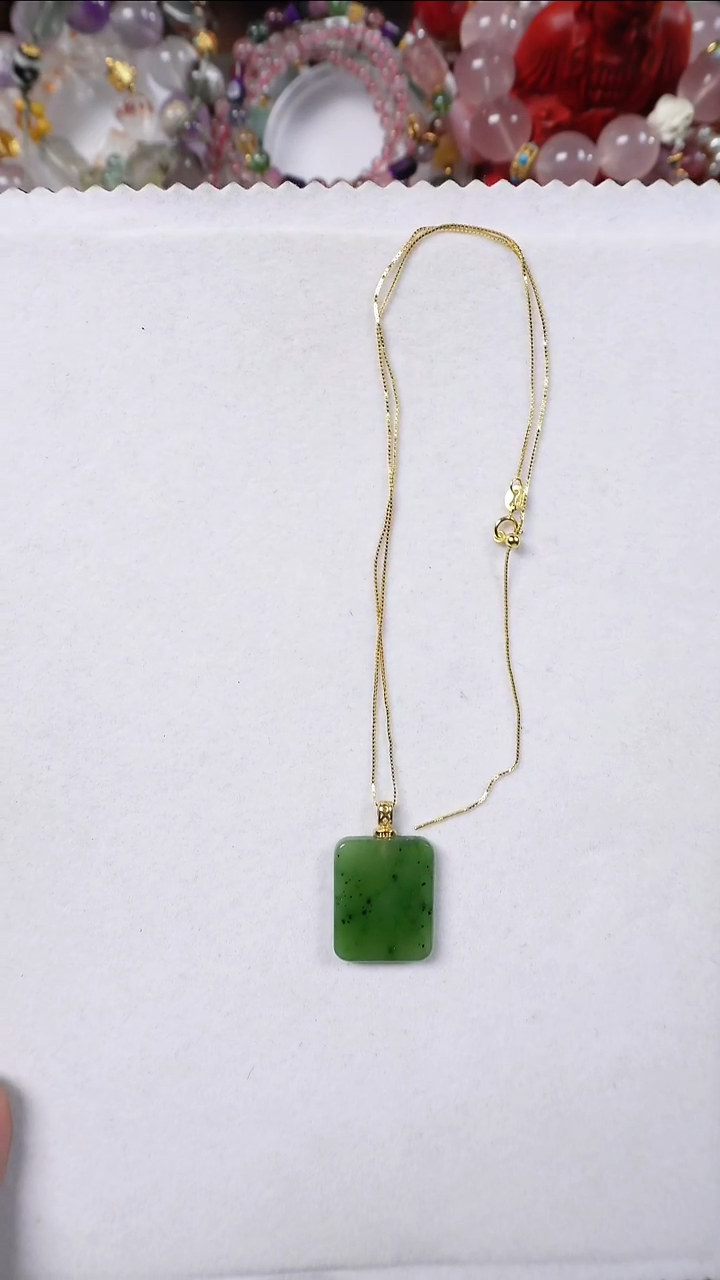 吊坠(赠链)银S925镶嵌和田玉（碧玉）露*思碧玉项链