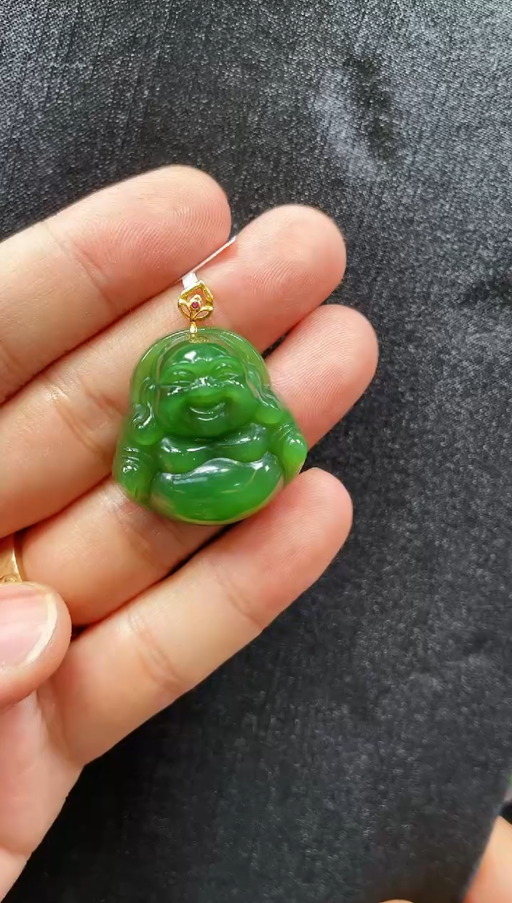 和田玉18K金镶嵌吊坠(赠链)多样性发一