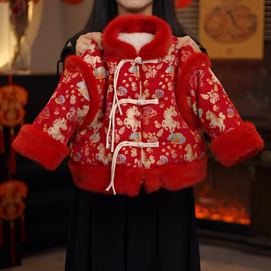 2026款【饮马投钱】新中式拜年服  冬季保暖加厚国风儿童冬装25Y619