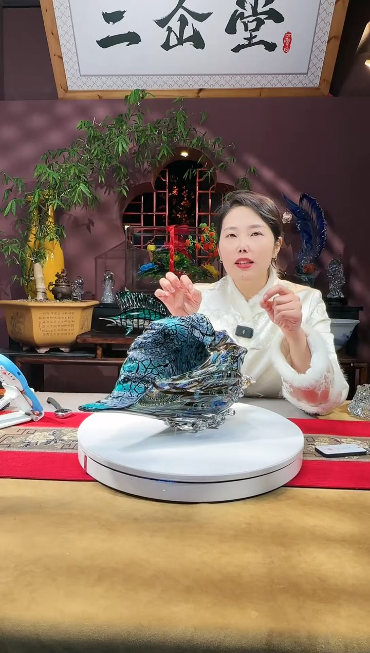 【闪购商品】琉璃手工艺品海螺蓝色条染