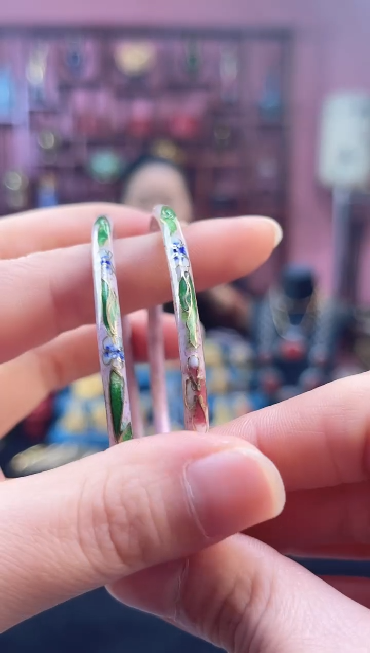 非遗 景泰蓝叮当镯 60-65 一对 粉色