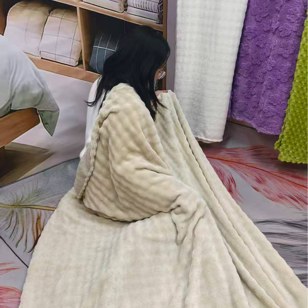 【卡其色】床上用品 双面加厚毛毯午睡毯绒毯学生简约纯色绒毛毯