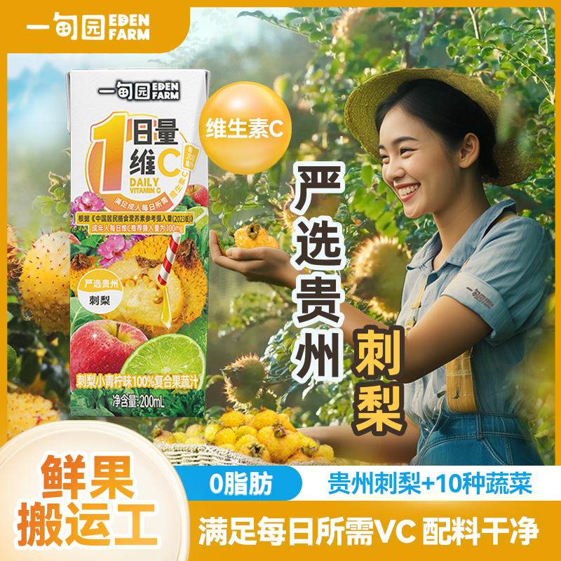 一甸园 地域限定贵州刺梨小青柠味100%复合果蔬汁200mL*10盒