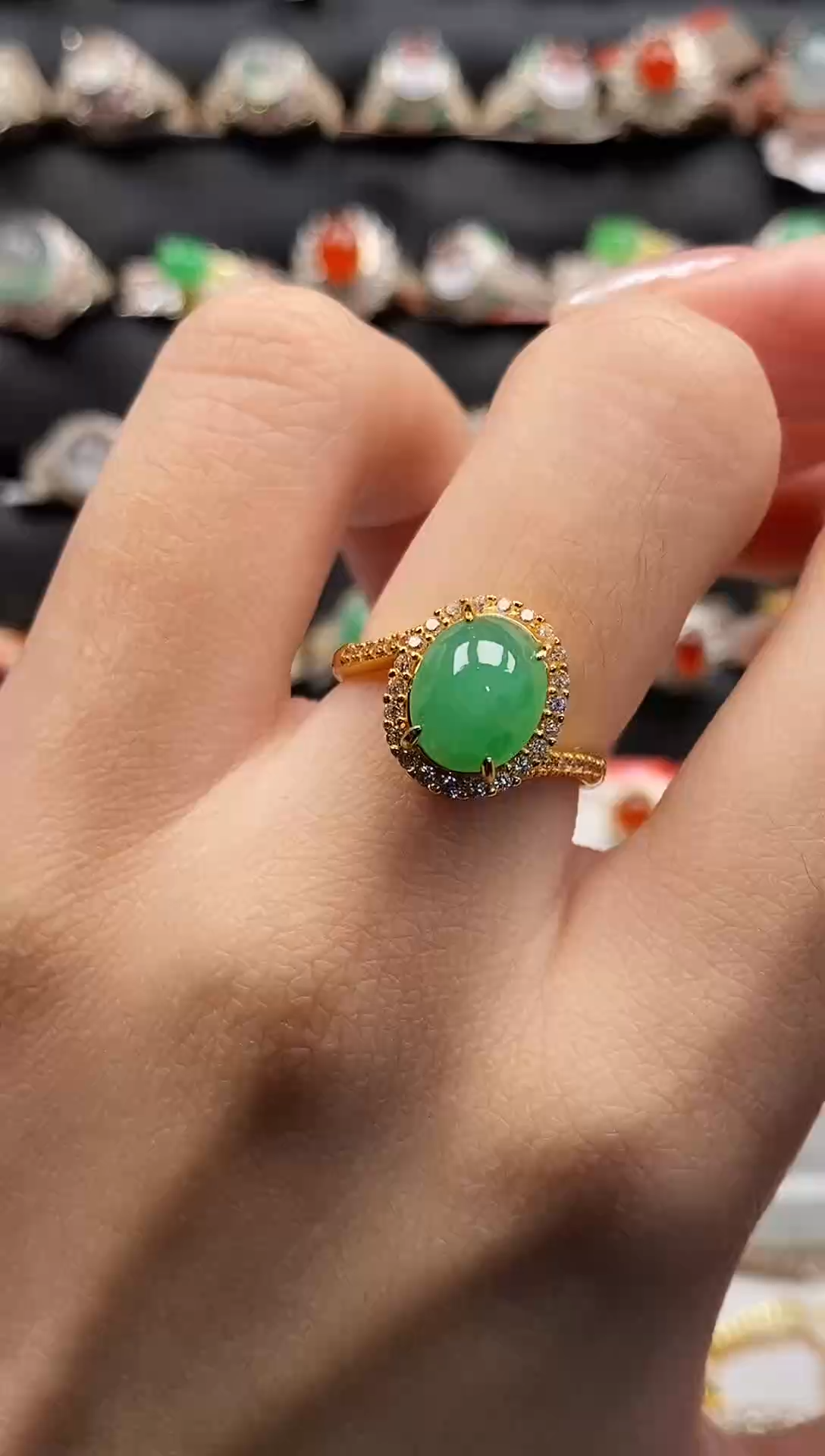 银S925镶嵌戒指翡翠天然A货翡翠169