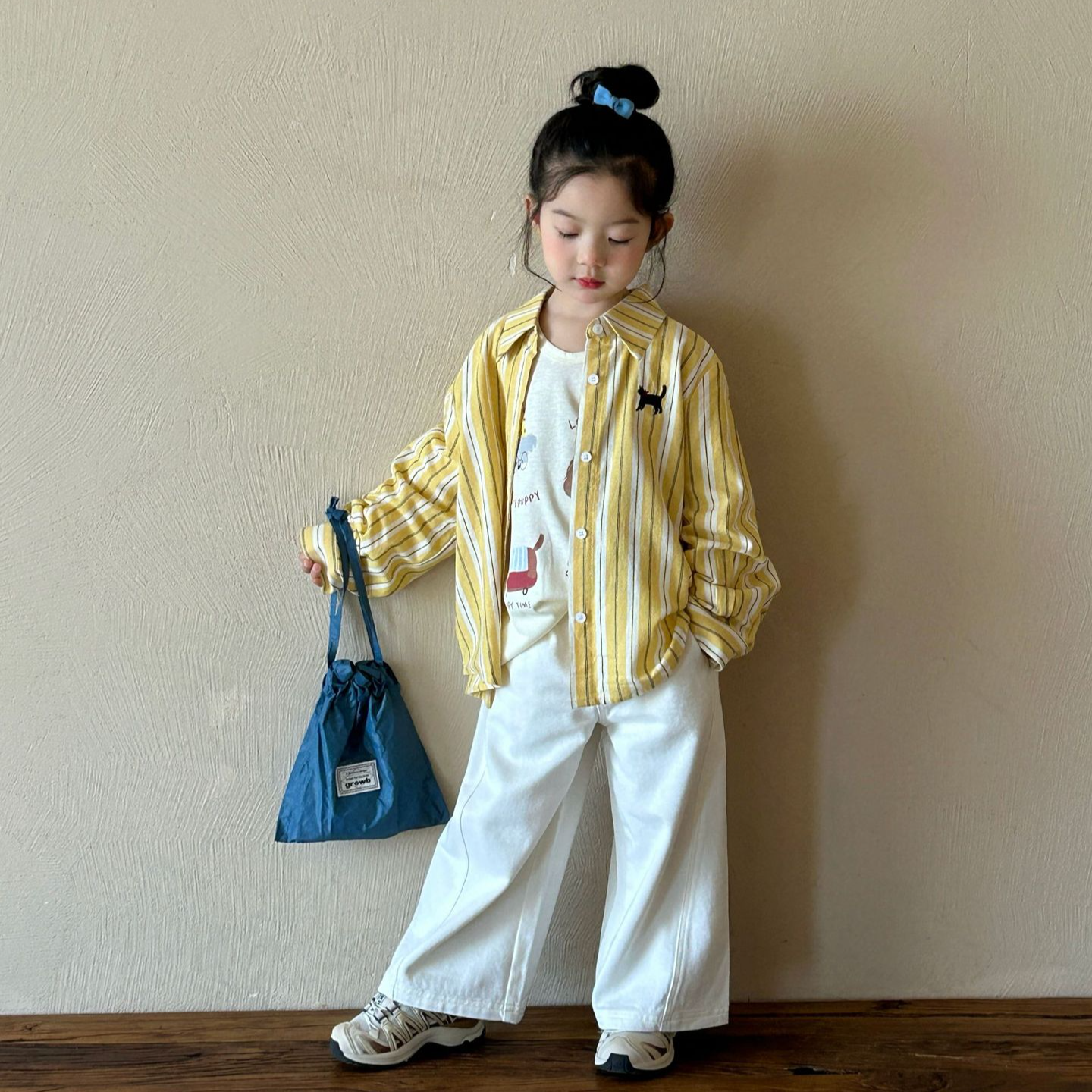 儿童衬衫套装2025春季中小童幼儿园韩版条纹衬衣女童长袖打底衫