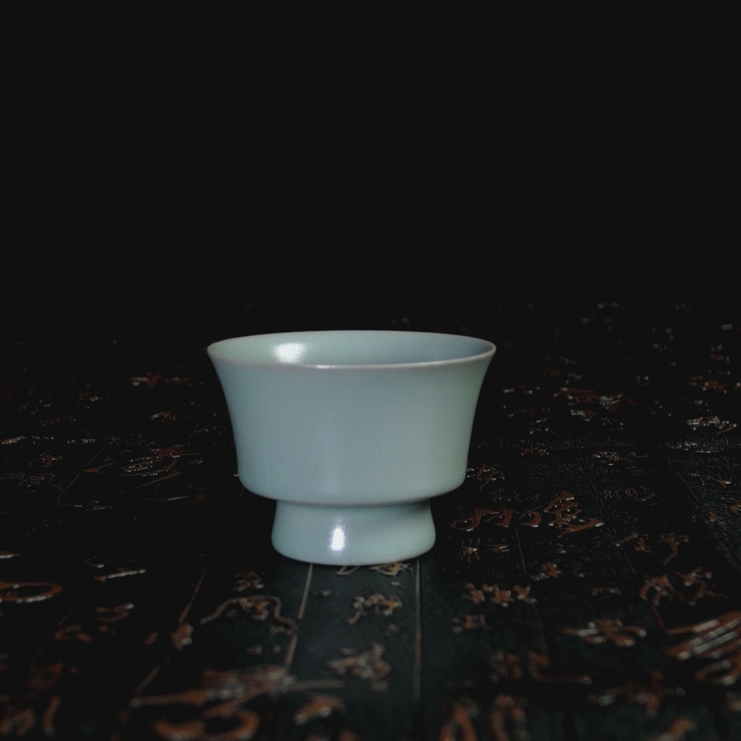 现锋汝瓷天青色汝窑原矿高足马蹄杯天青釉
