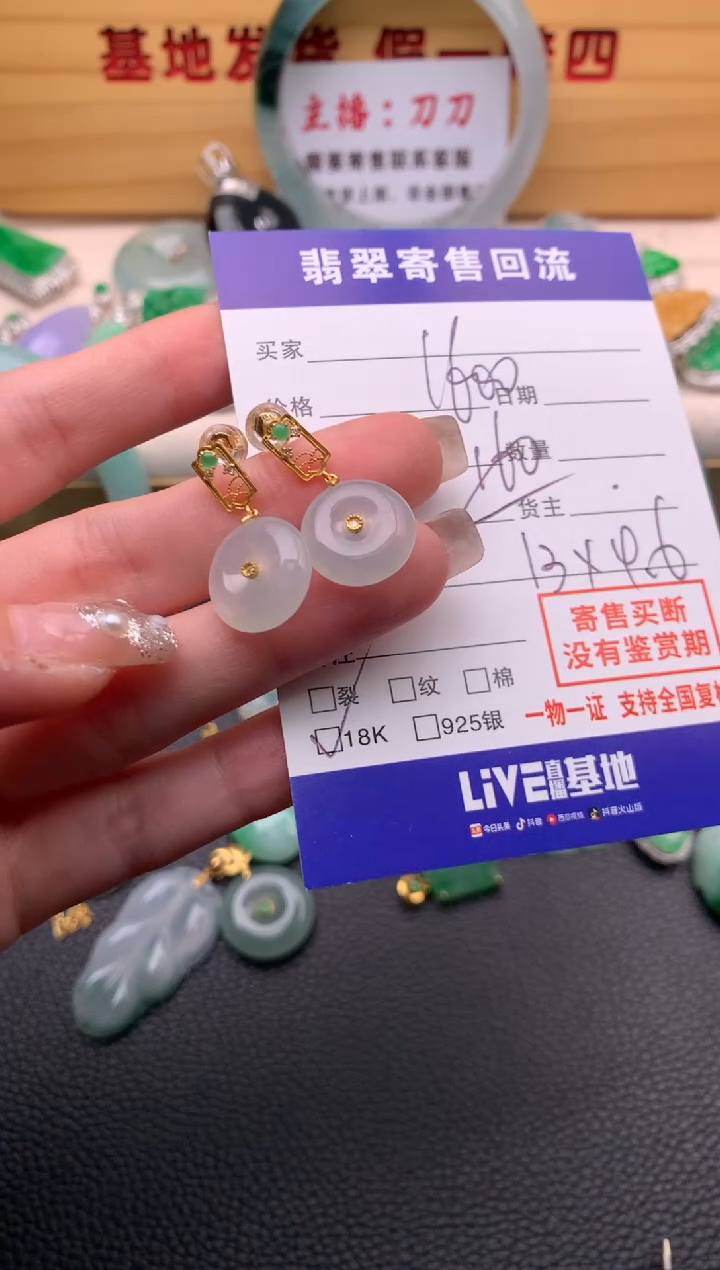 翡翠18K金镶嵌耳饰21013809