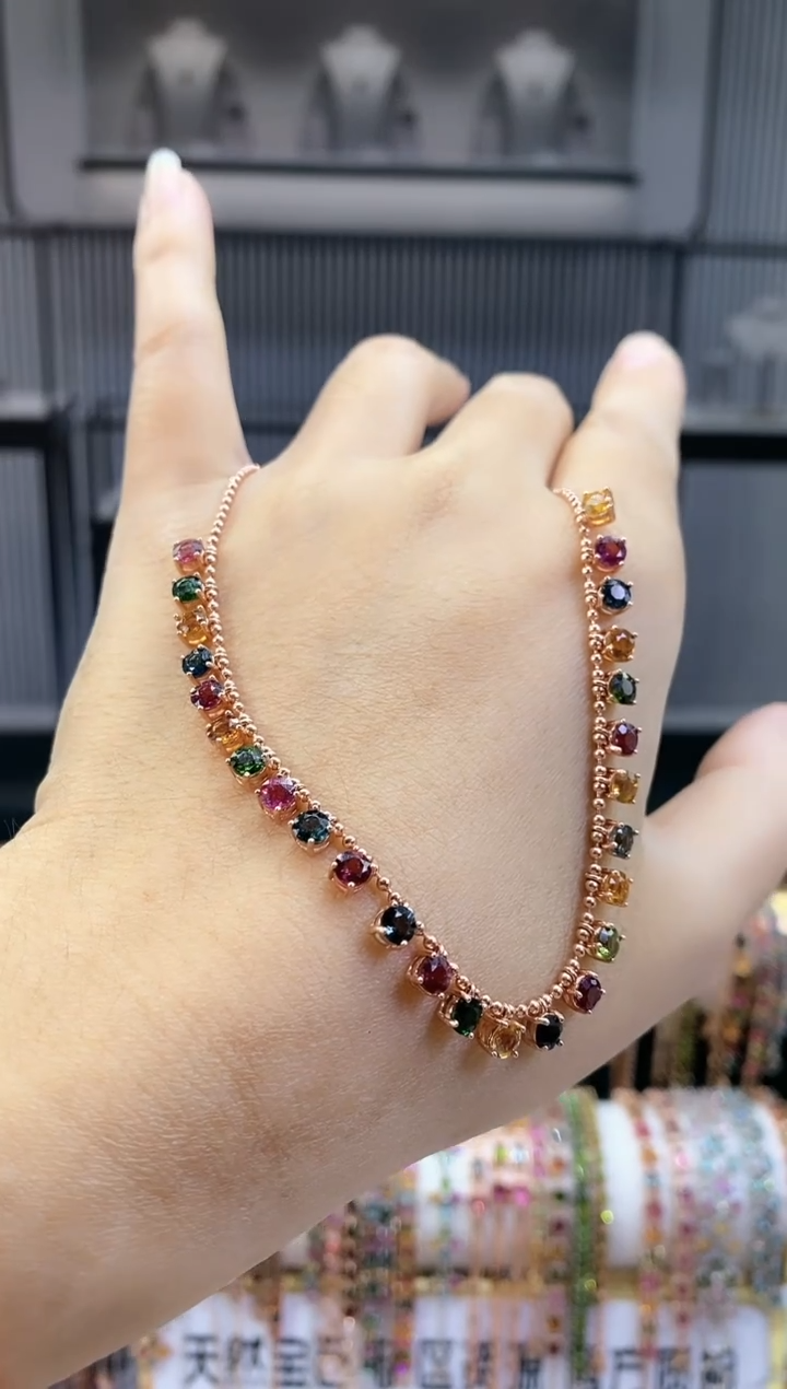 银S925镶嵌项链碧玺66666666666