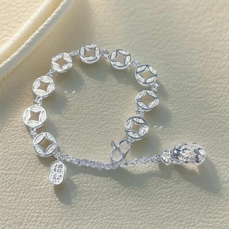 足银手链 民族风金钱貔貅纳福手链