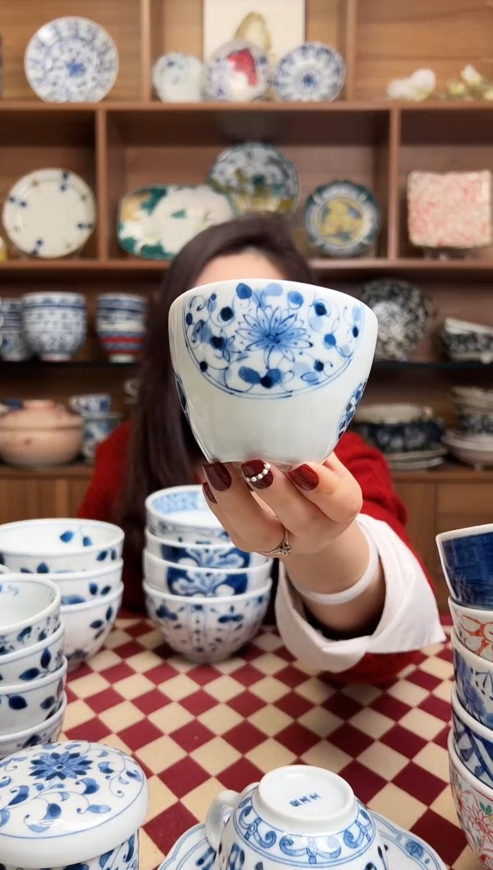 【闪购商品】瓷片【微瑕】花伊万里 斗笠茶杯     