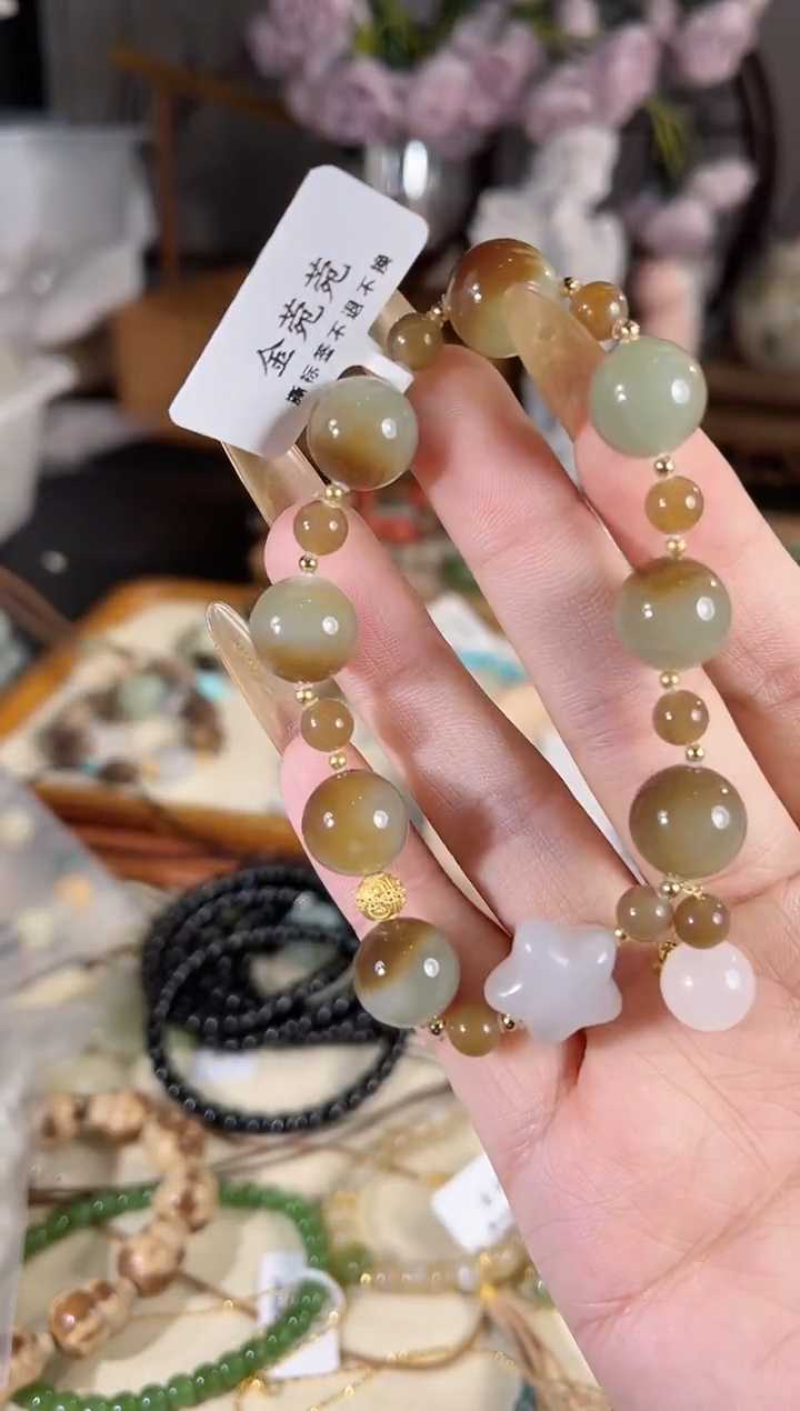 银S925镶嵌手链和田玉多样性发其一孤品默认微瑕