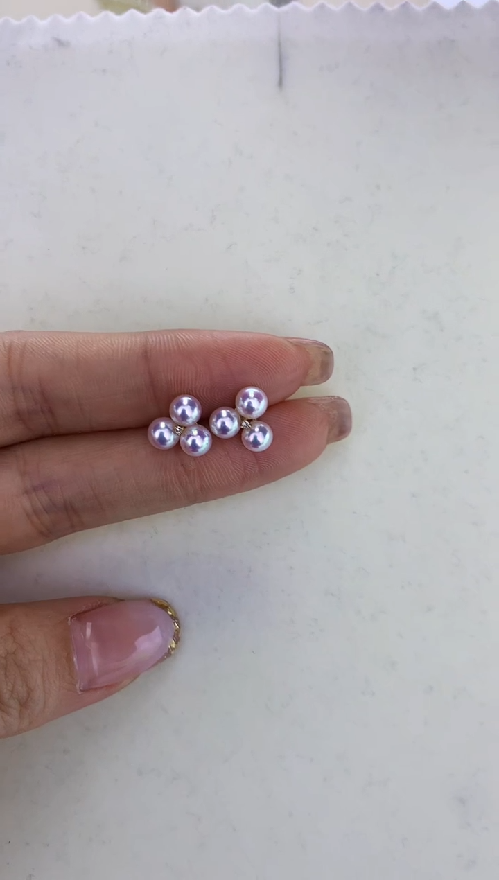 18K金镶嵌DA海水珍珠小葡萄耳钉4-5MM X005